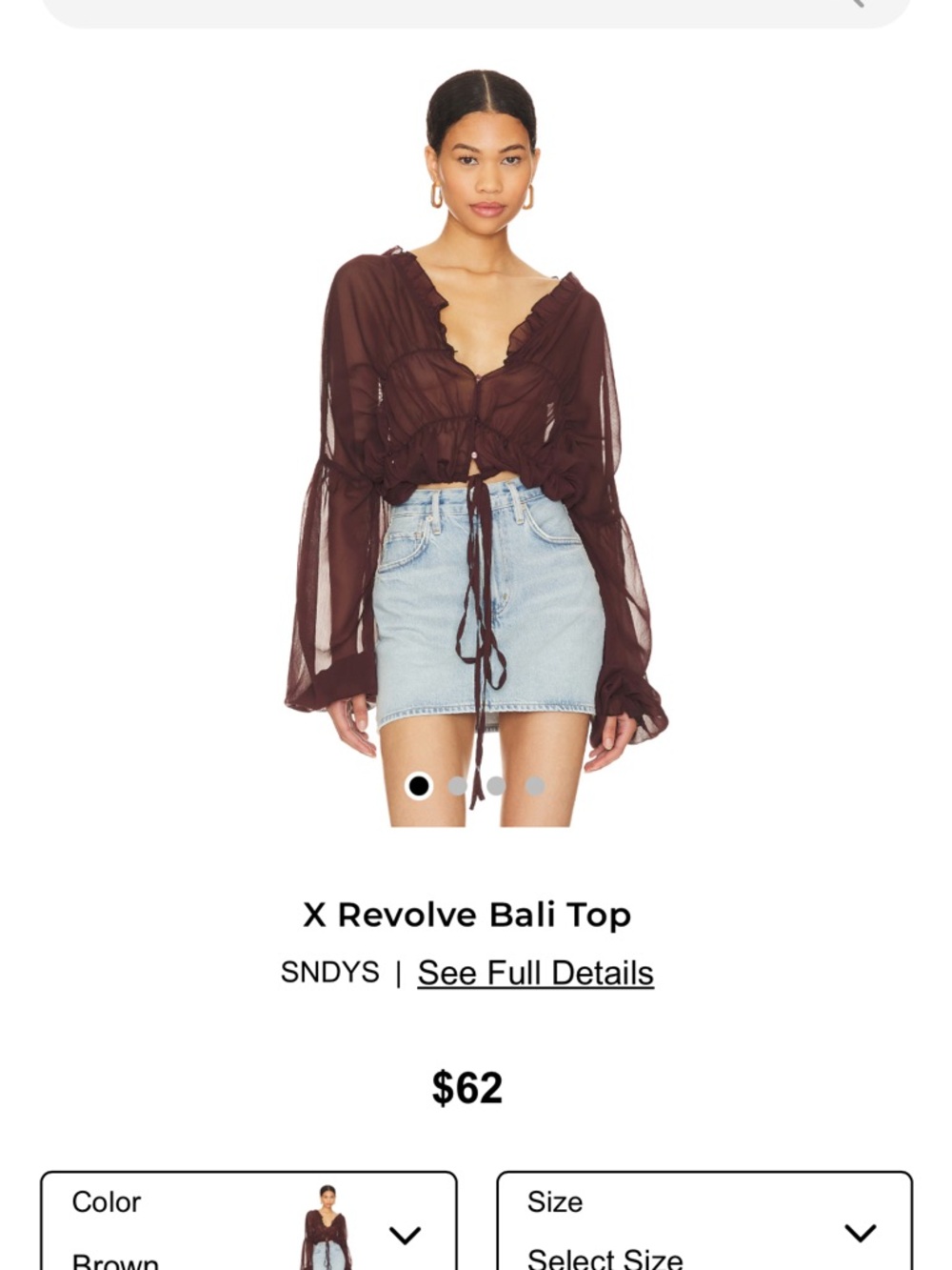 REVOLVE Sheer Ruffle Tie-Front Top - Brown